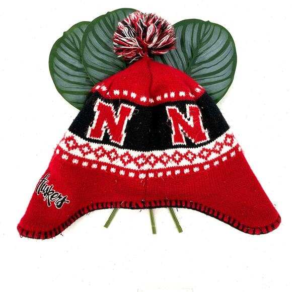 Forty Seven Brand 47 Nebraska Huskers Pom Ear Flap Embroidered Nordic Knit Hat - Picture 6 of 10